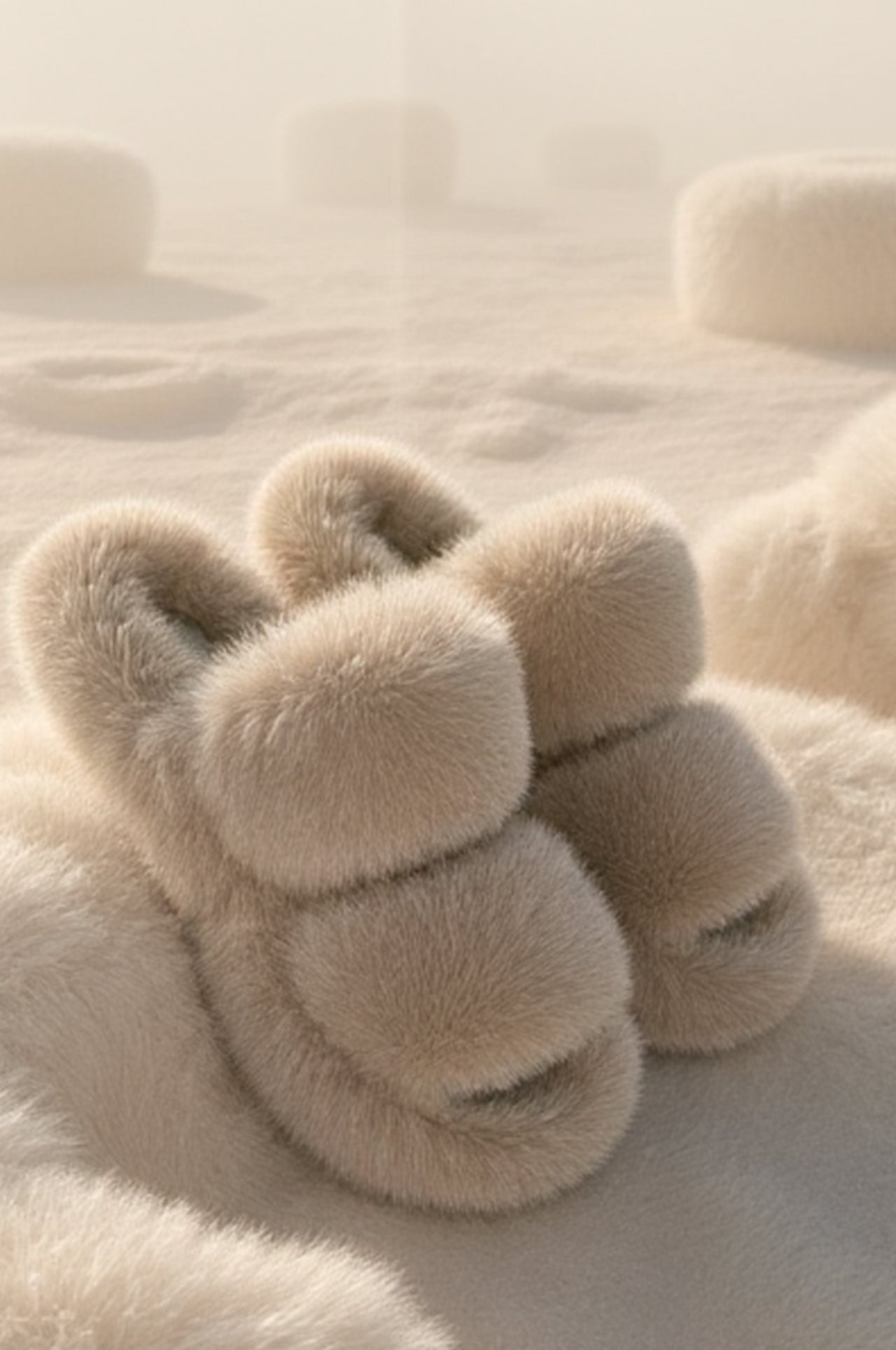 Fluffy Beige Slippers